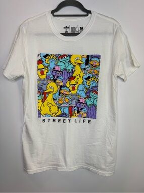 Neff X Sesame Street White Tee with Multicolor Character Print size medium